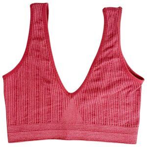 Women's Anthropologie Orange Red V Neck Ribbed Unlined Bralette XS / S Metallic